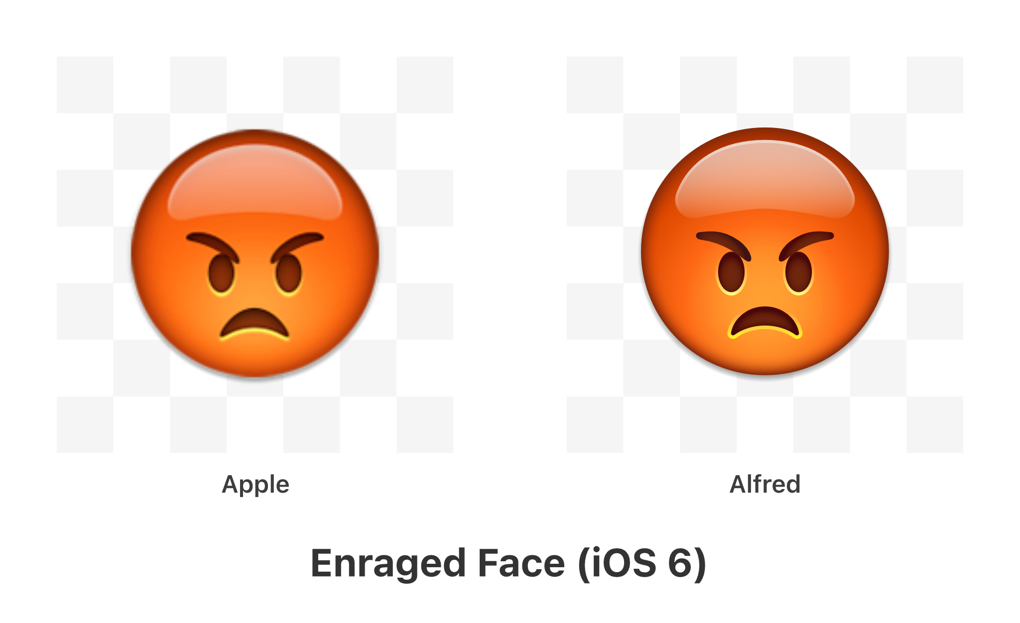 Enraged Emoji Comparison; Apple 2012, Alfred R. Duarte 2022